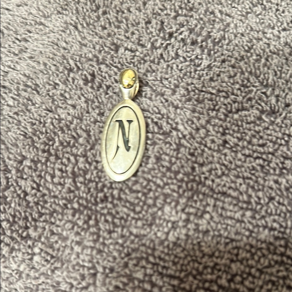Silver Oval Pendant with Initial 'N' and reverse side of flowers